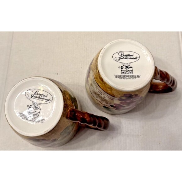 Susan Winget Certified International Gilded Wine (2) Mugs Grapes Vineyard Discon - Picture 4 of 7